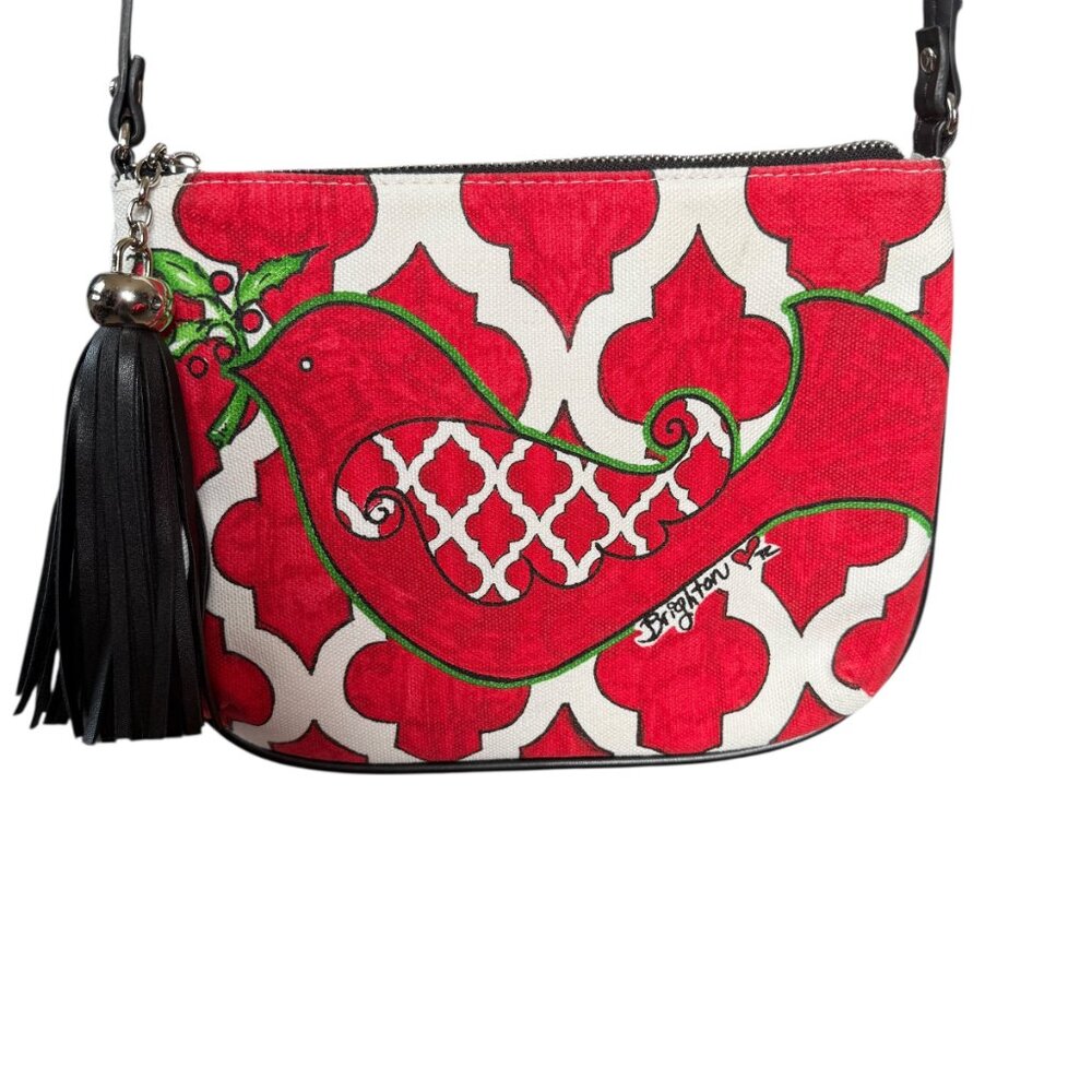Brighton red and white love dove crossbody zippered pouch shoulder bag